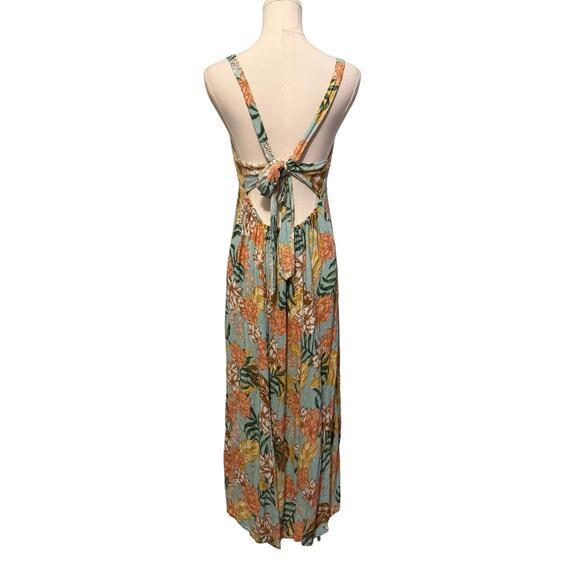 Rip Curl Dress Medium Tropical Tie Back Sundress Beach Midi Open Back Surfer - Picture 3 of 8